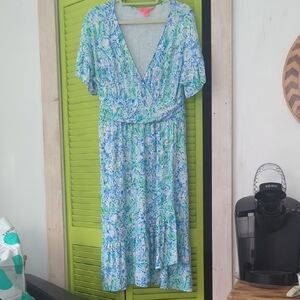 Lilly Pulitzer Floral Blue and Green Dress Sz L